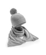 Knitted scarf and beanie gift set — Light Grey Fleck