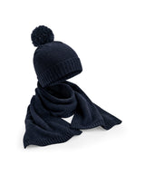 Knitted scarf and beanie gift set — Navy Fleck