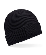 Organic cotton engineered patch beanie — Black