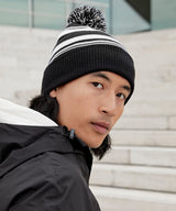 Striped fan beanie — lifestyle