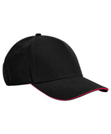EarthAware® classic organic cotton 5-panel cap – sandwich peak — Black/Classic Red