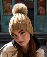 Fur pop pom chunky beanie — lifestyle