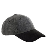 Suede peak herringbone cap — Black Herringbone