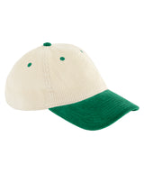 Contrast peak corduroy cap — Natural/Bottle Green