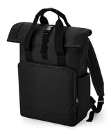 Recycled twin handle roll-top laptop backpack — Black