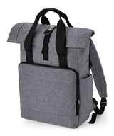 Recycled twin handle roll-top laptop backpack — Grey Marl