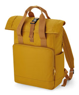 Recycled twin handle roll-top laptop backpack — Mustard