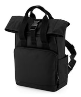 Recycled mini twin handle roll-top backpack — Black
