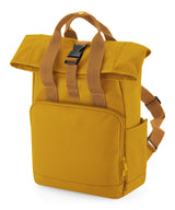 Recycled mini twin handle roll-top backpack — Mustard