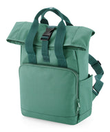 Recycled mini twin handle roll-top backpack — Sage Green