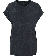 Women's acid washed extended shoulder tee — Black