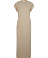 Women’s long extended shoulder dress — White Sand