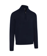 1/4-zip merino blend sweater — True Navy