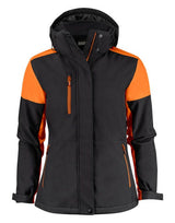 Printer Prime Ladies Padded Softshell — Black/Orange