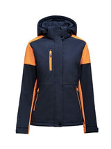 Printer Prime Ladies Padded Softshell — Navy/Neon Orange