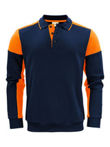 Printer Prime Long Sleeve Polosweater — Navy/Neon Orange