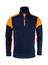Printer Prime Half Zip Sweater — Navy/Neon Orange