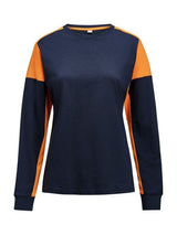Printer Prime Ladies Long Sleeve T-Shirt — Navy/Neon Orange