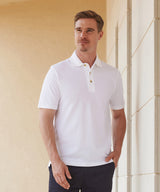 Classic cotton piqué polo with stand-up collar — lifestyle