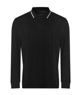 Long sleeve tipped 100 polo — Deep Black/White