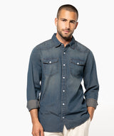 Men's long-sleeved denim shirt — lifestyle
