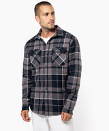Sherpa-lined checked shirt jacket — lifestyle