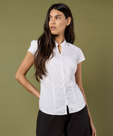 Women's continental blouse mandarin collar cap sleeve (tailored fit) — lifestyle