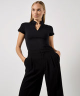 Women's corporate short-sleeved top v-neck mandarin collar (regular fit) — lifestyle