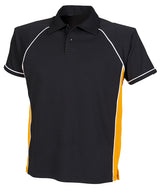Piped performance polo — Black/Amber/White