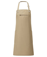 ‘Barley’ Contrast Stitch Bib Apron — Khaki/Brown