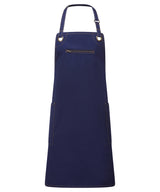 ‘Barley’ Contrast Stitch Bib Apron — Navy/Camel