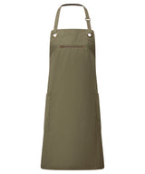 ‘Barley’ Contrast Stitch Bib Apron — Olive/Chestnut