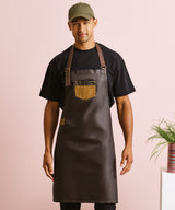 Division waxed-look denim bib apron with faux leather — lifestyle