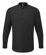 Banded collar grandad long sleeve shirt — Black
