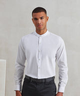 Banded collar grandad long sleeve shirt — lifestyle