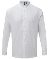 Banded collar grandad long sleeve shirt — White