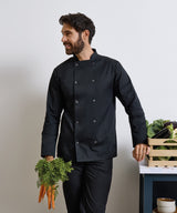 Studded front long sleeve chef's jacket — lifestyle