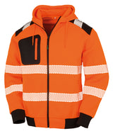 Recycled robust zipped safety hoodie — Fluorescent Orange/Black