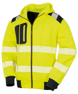 Recycled robust zipped safety hoodie — Fluorescent Yellow/Black