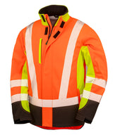 Recycled 3-layer printable 3-tone safety softshell — Fluorescent Yellow/Fluorescent Orange/Black