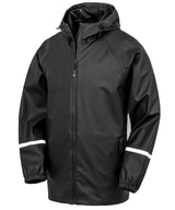 Prism PU waterproof jacket with reflective bands and recycled backing — Black
