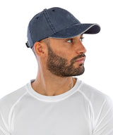 Washed fine line cotton cap with sandwich peak — lifestyle