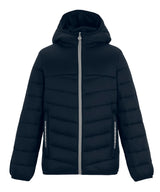 Junior Loftlite hooded baffle jacket — Navy/Mineral Grey