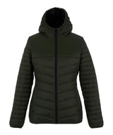 Loftlite women’s hooded baffle jacket — Dark Khaki/Black