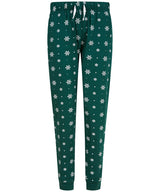 Women's cuffed lounge pants — Bottle/White Snowflakes