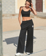 Women's sustainable fashion wide leg joggers — lifestyle