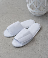 Open-toe slippers with hook and loop strap — lifestyle