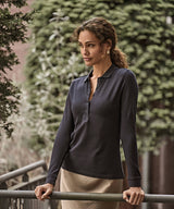 Women’s luxury stretch long sleeve polo (146) — lifestyle
