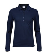 Women’s luxury stretch long sleeve polo (146) — Navy