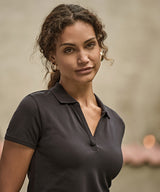 Women’s luxury stretch v-neck polo (1409) — lifestyle